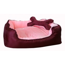 Лежак "Deni" пухлый с подушкой, для животных, мех/нейлон, бордово-розовый