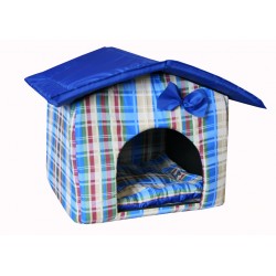 Мягкий домик "Будка" для животных, подушка, СЪЕМНАЯ КРЫША, голубой, бязь/оксфорд