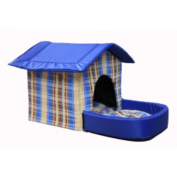 Домик с площадкой для животных, подушки, съемная крыша, синий, бязь/оксфорд