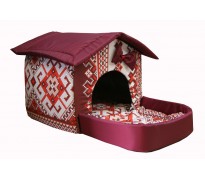 Домик с площадкой для животных, подушки, съемная крыша, бордовый, бязь/оксфорд