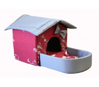 Домик с площадкой для животных, подушки, съемная крыша, бордово-серый, бязь/оксфорд