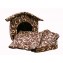 Домик с площадкой для животных, подушки, съемная крыша, коричневый с завитками, бязь
