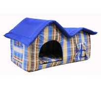 Домик с двойной крышей, для животных, подушка, бязь/оксфорд, сине-бежевый, 75*40*46 см