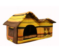 Домик с двойной крышей, для животных, подушка, поплин, шоколадный в полоску, 75*40*46 см