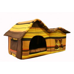 Домик с двойной крышей, для животных, подушка, поплин, шоколадный в полоску, 75*40*46 см